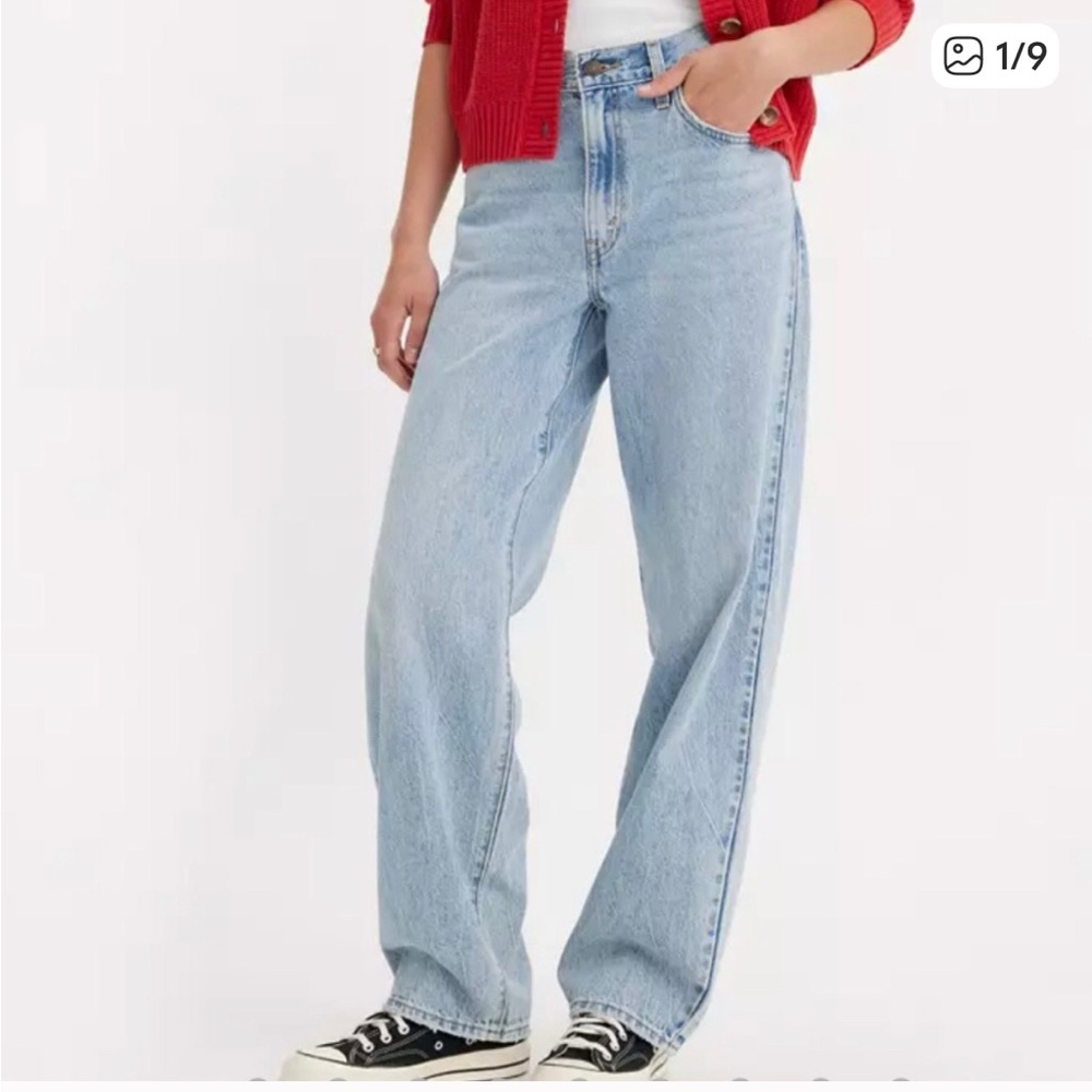 Levis Baggy Dad Jean Sz 27X29 Light Wash Blue Mid-Rise Cotton Loose Fit Wide Leg